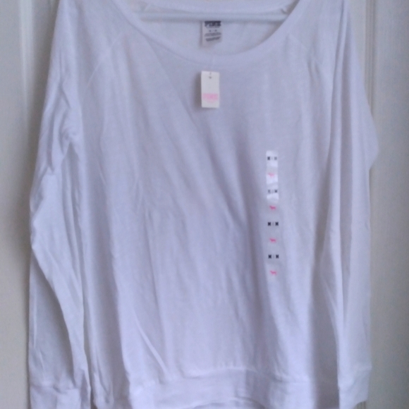 Victoria's Secret PINK, White long sleeve sheer boat neck, MEDIUM, NEW, Vs - Picture 1 of 6